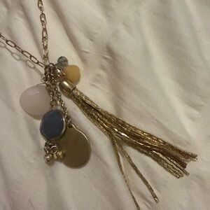 Trendy Boutique Gold and Blue Charm Necklace
